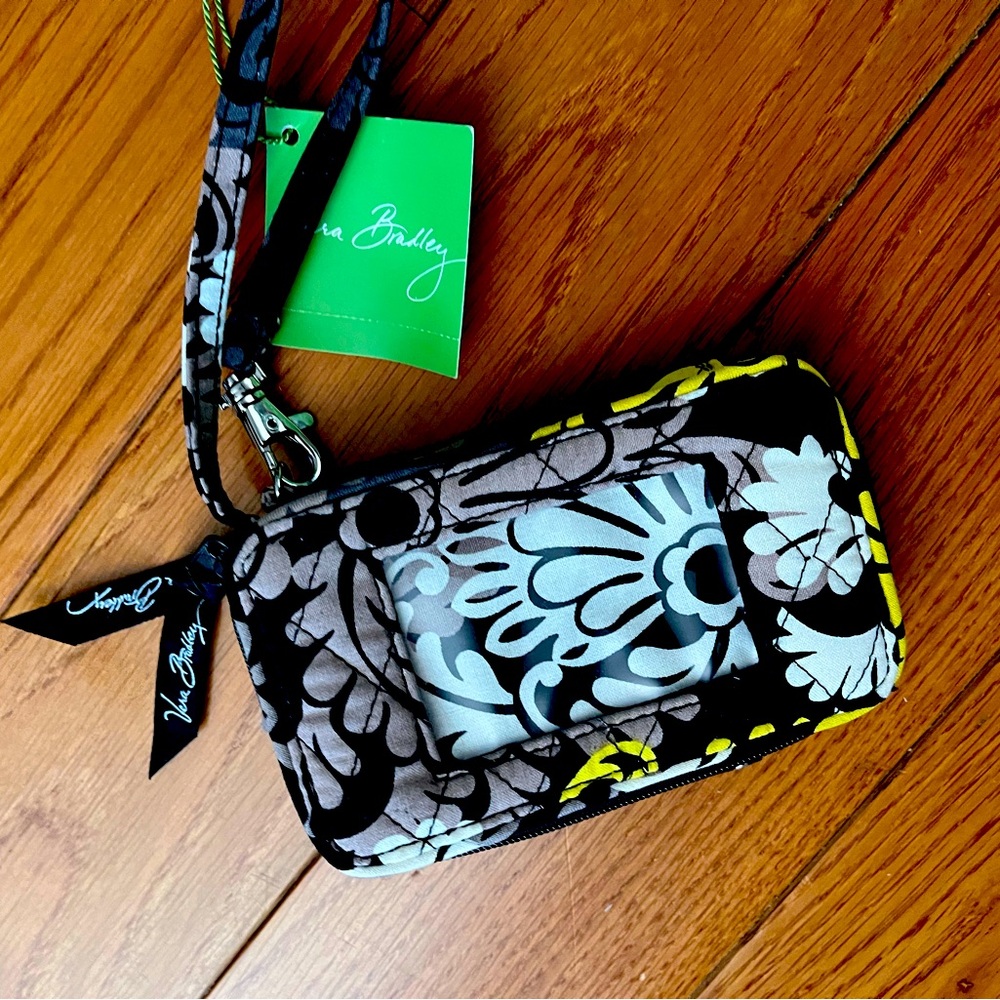 Vera Bradley wristlet in Baroque prints. Black yellow grey and white.